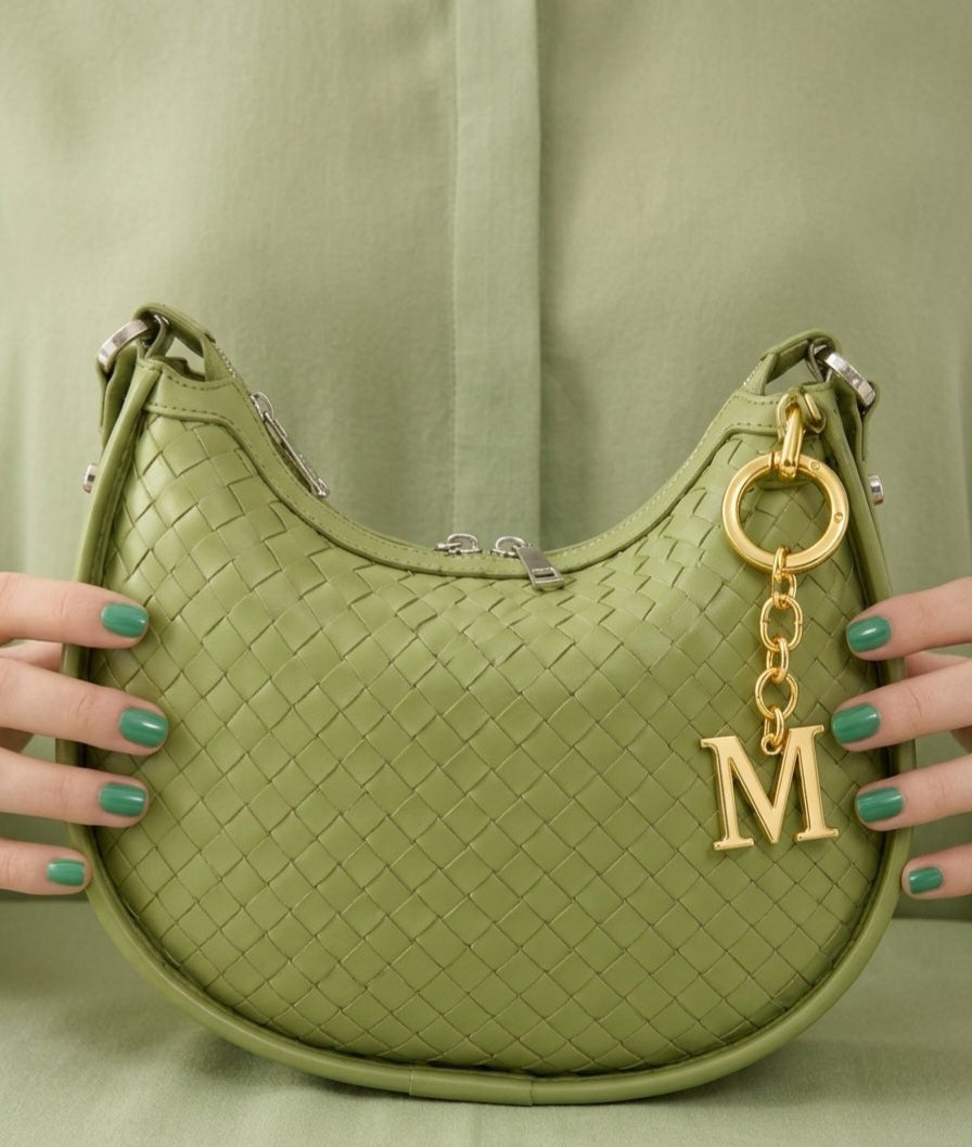 Green Silhouette Woven Textured handbag
