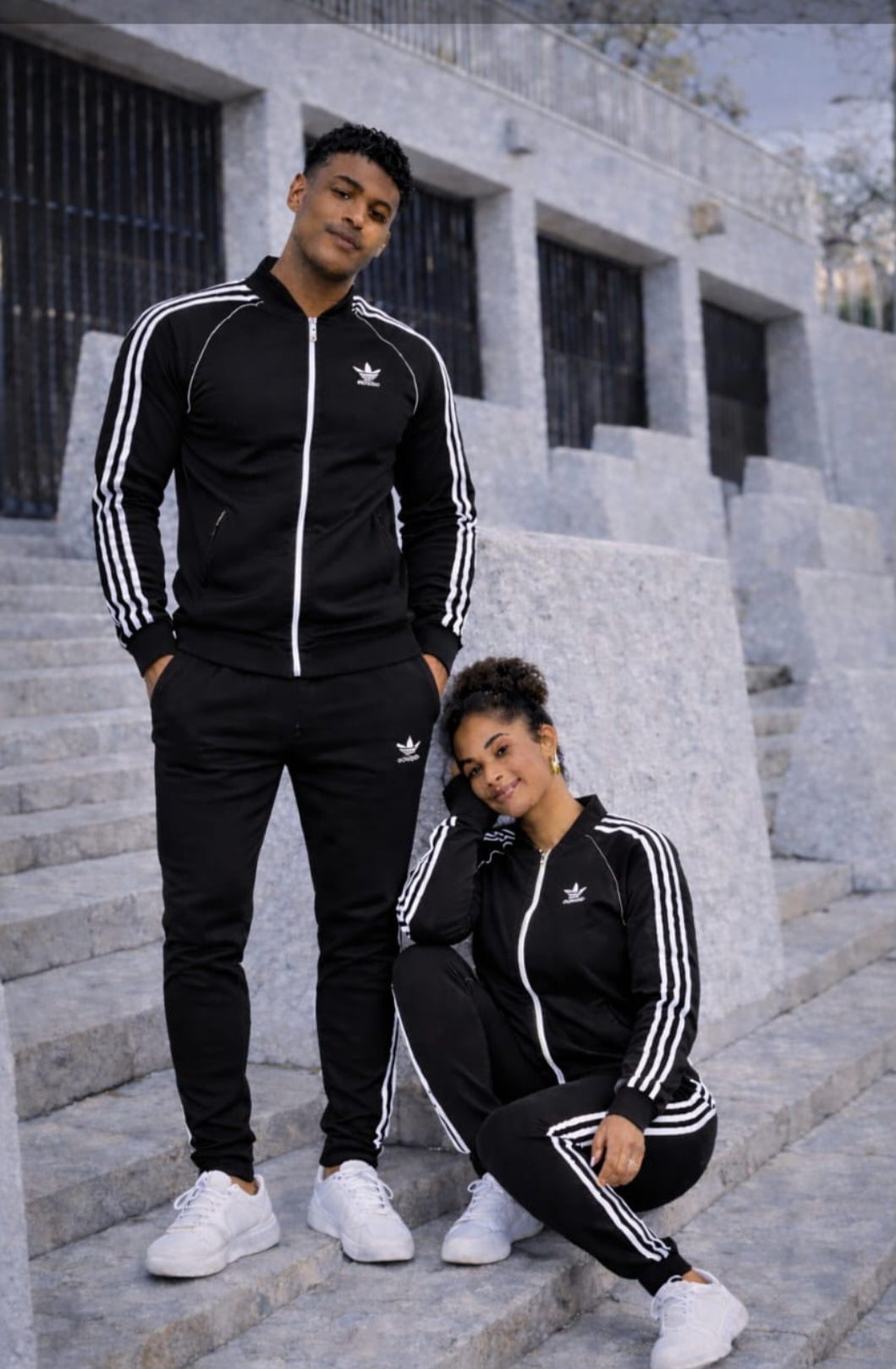 Mens and Women's Full Black Addidas Tracksuit Set