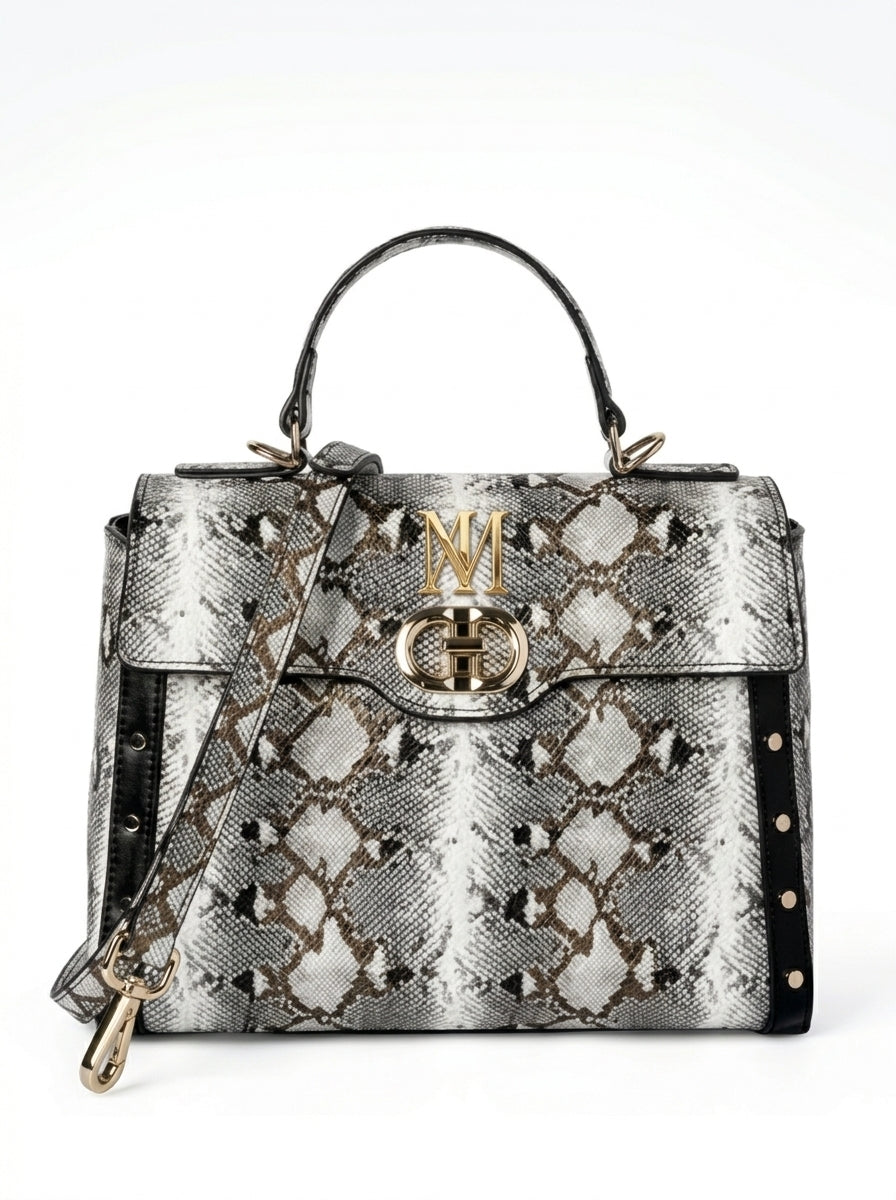 Muse&Manor Luxury Snakeskin Print Flap Handbag – Statement Top-Handle Crossbody