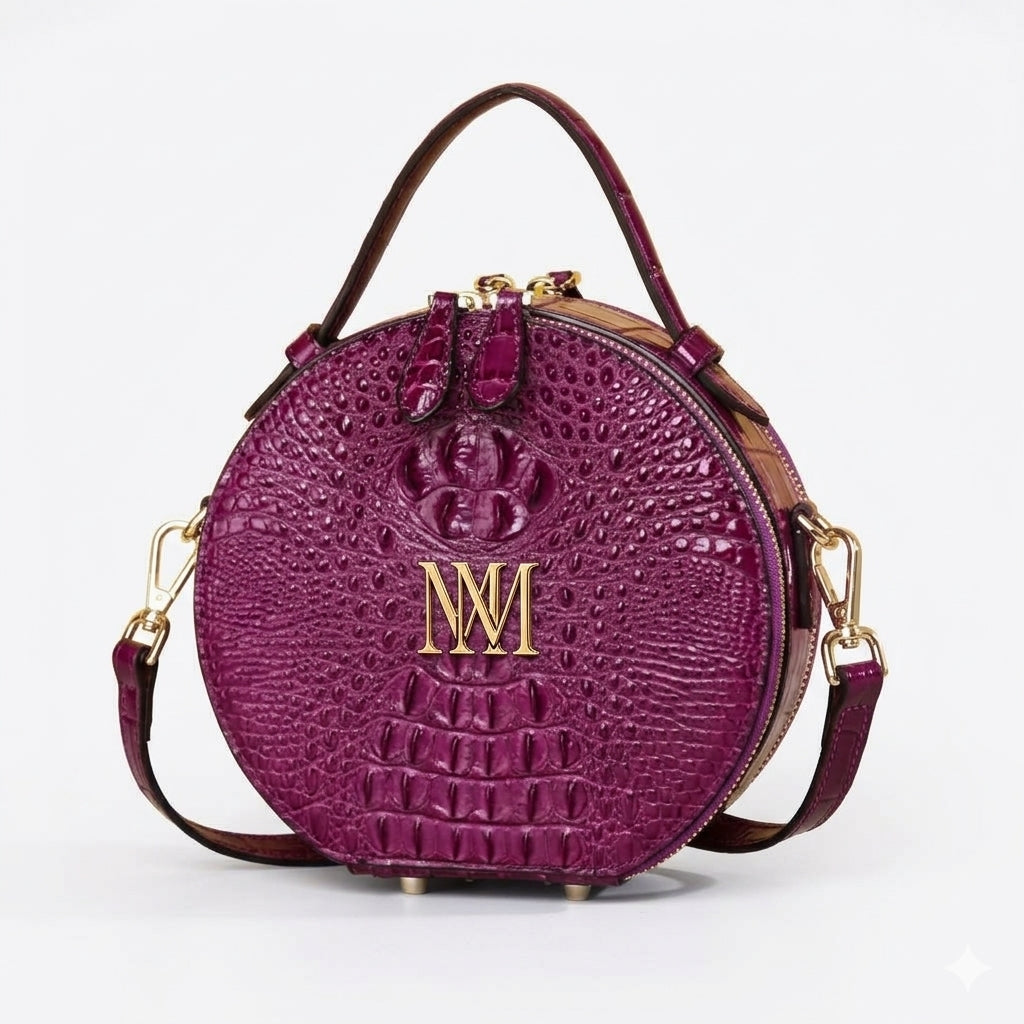 CrocEmbossed Round Luxury Handbag.