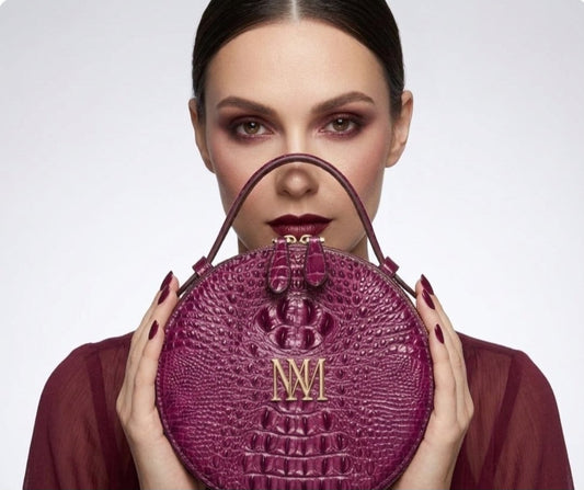 CrocEmbossed Round Luxury Handbag.