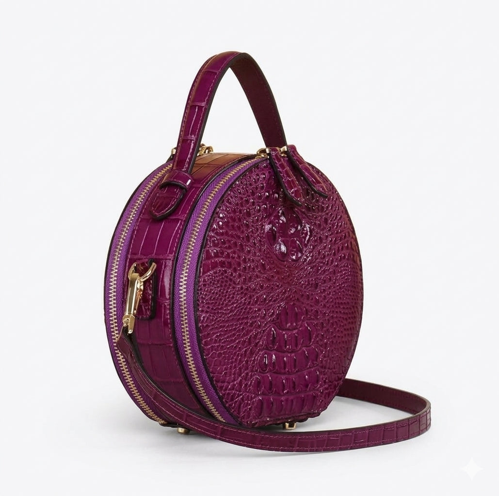 CrocEmbossed Round Luxury Handbag.