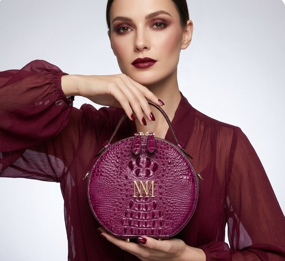 CrocEmbossed Round Luxury Handbag.