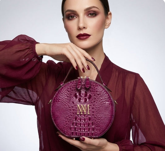 CrocEmbossed Round Luxury Handbag.