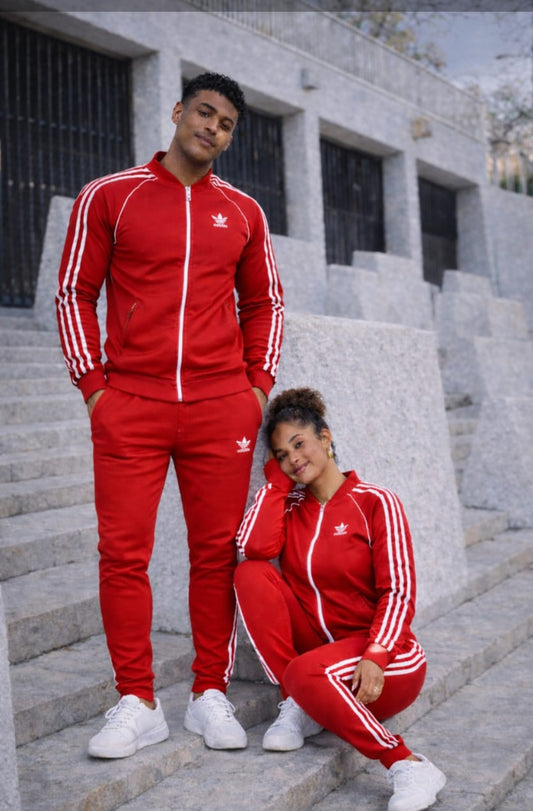 Mens and Women's Bright Red Tracksuit Set