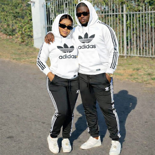 Addidas White and Black Hoodie Tracksuits