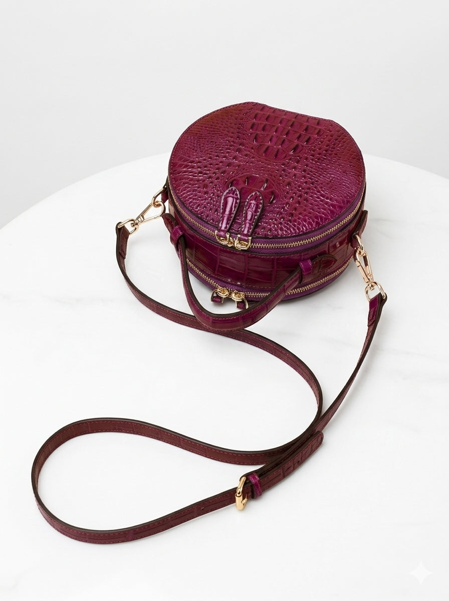 CrocEmbossed Round Luxury Handbag.